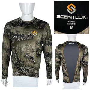 Scentlok Mens Medium Shirt Green Camouflage Outdoors Hunting Realtree Excape EUC